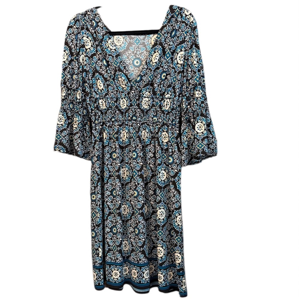 Max Edition Blue Sheath Dress with V-Neck and Bishop Sleeves XL